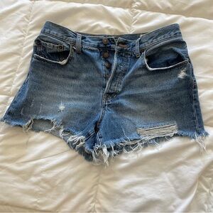 Free People High Rise Distressed Blue Denim Shorts
